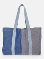 Kacey Lee Women's Denim Tote Bag, Hickory Stripe and Patchwork