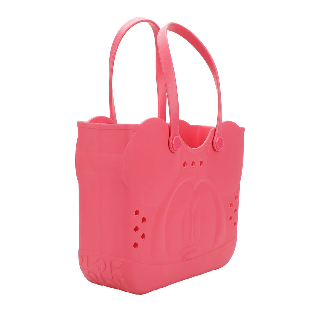 Disney Mickey Mouse Face 16.5" Adult Black Pink Water-Resistant Rubber Molded Large Tote Beach Swim Bag