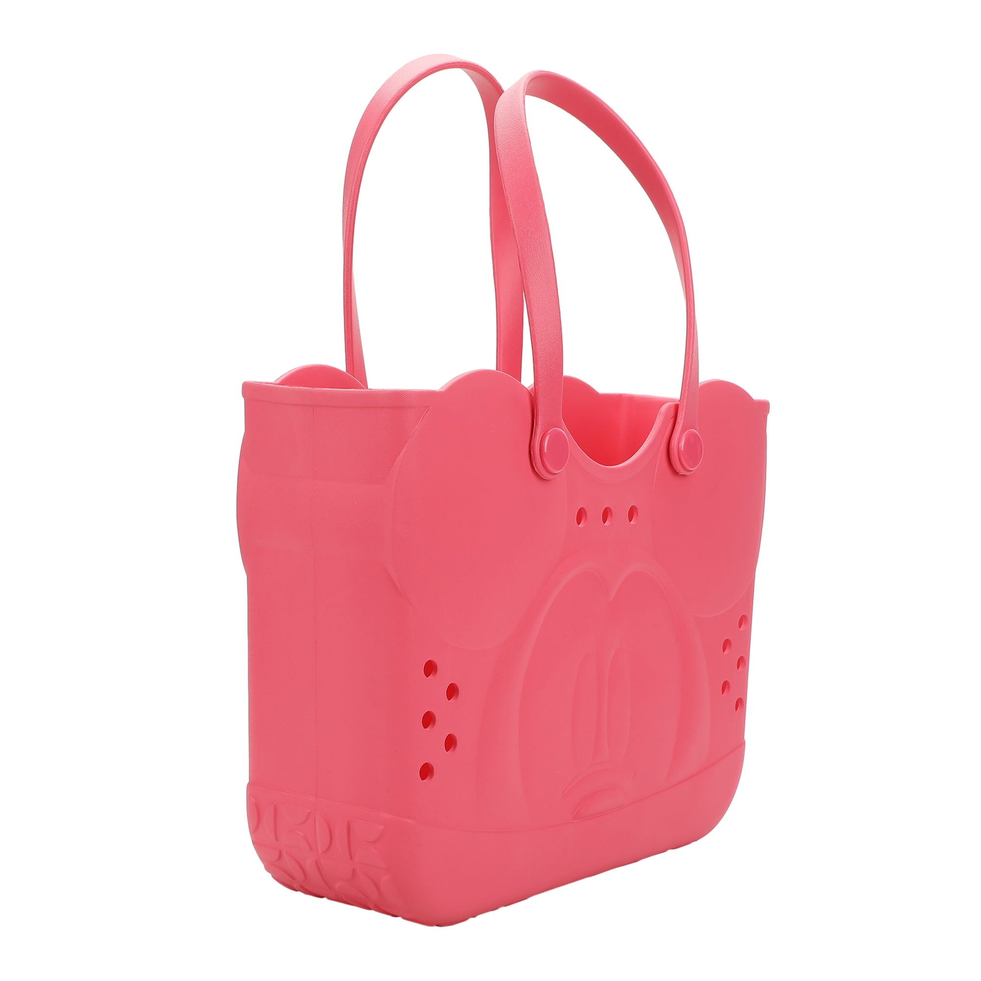 Disney Mickey Mouse Face 16.5" Adult Black Pink Water-Resistant Rubber Molded Large Tote Beach Swim Bag