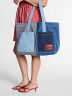 Kacey Lee Women's Denim Tote Bag, Hickory Stripe and Patchwork
