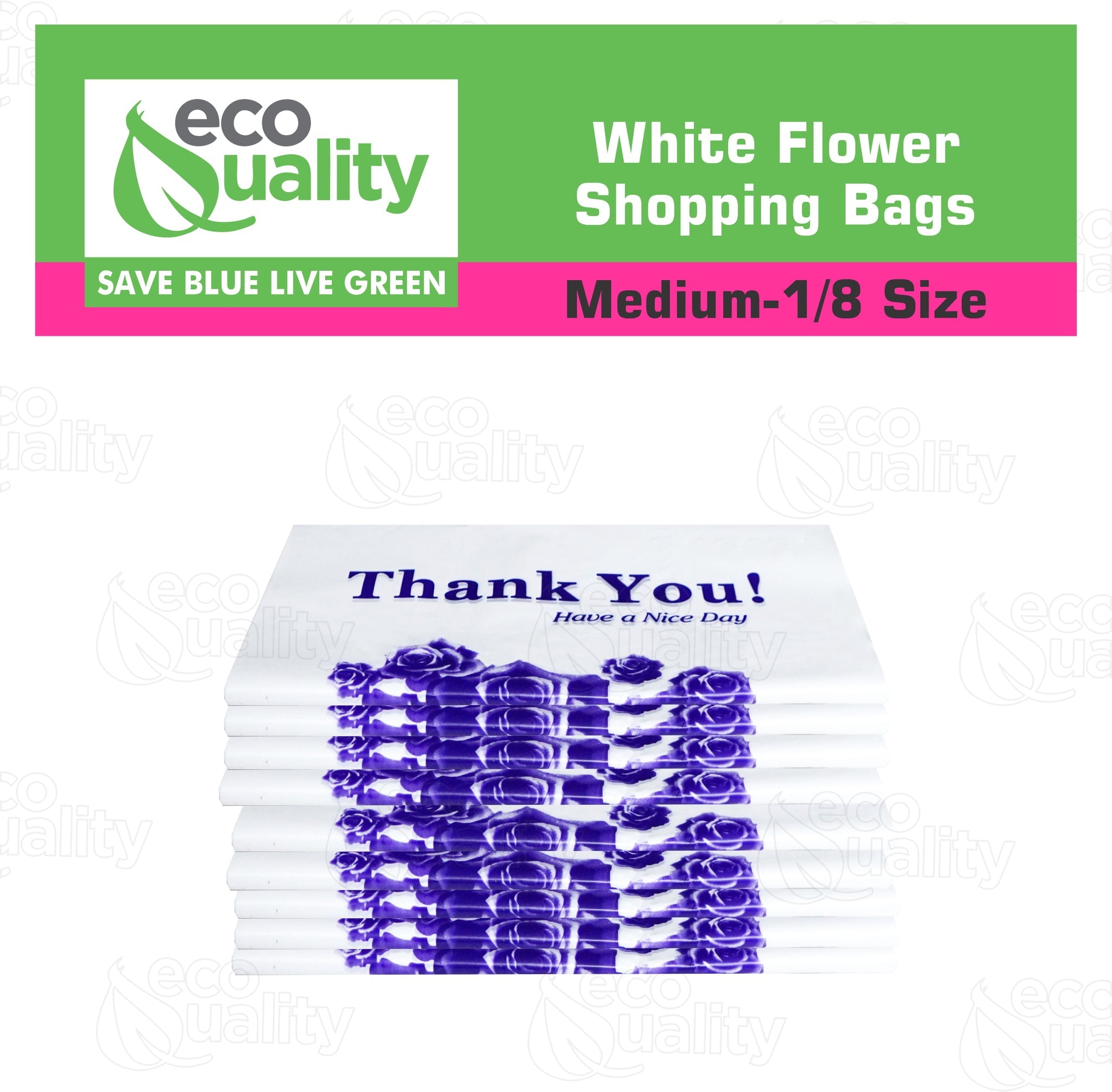 EcoQuality Plastic White Flower T-Shirt Bags 5000ct, 1/8 Shopping Bags, Grocery Bags, Poly Bags, Multi-Use, Medium Size, Reusable Carry Out Bags (17 x 10 x 6 inches) (16 Micron)
