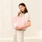 Women’s Waterproof PVC Tote Bag for Women, Large Stripe Plastic Top Handle Oversize Hobo Bag for Travel Work Shopper