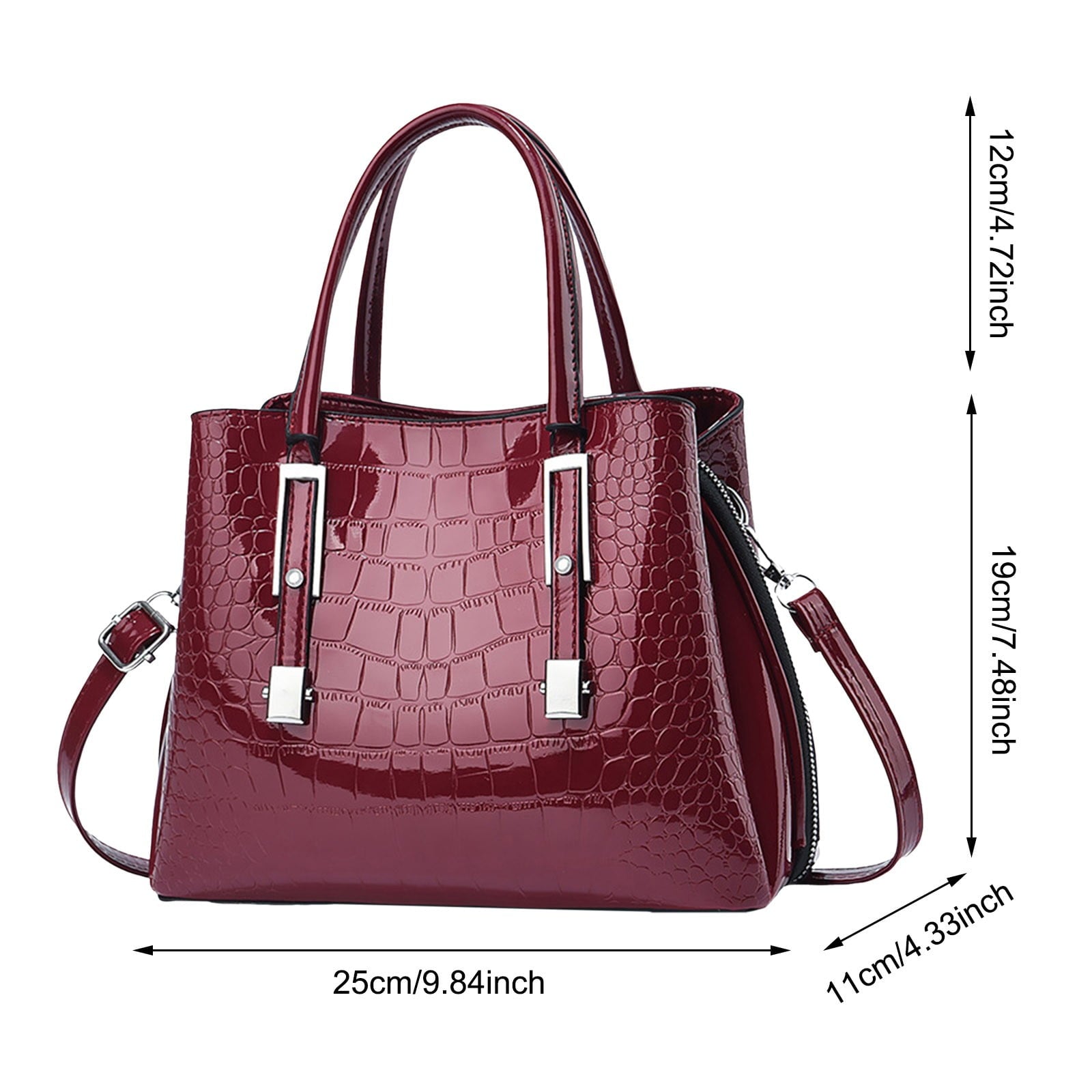 VSFAOV Women Handbags Purse Shiny Patent Leather Crocodile Pattern Top Handle Handbag Satchel Bags Zipper Medium Tote Bag White