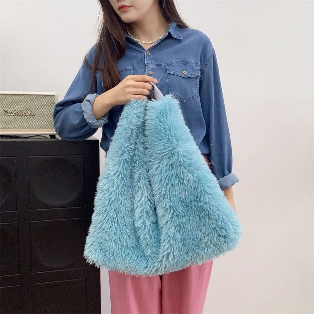 Winter Soft Plush Women's Shoulder Bags Faux Lamb Wool female Underarm Bag Large Capacity Ladies Fluffy Travel Tote Handbags
