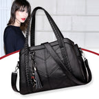 Women's Leather Tote Bag - Large Capacity Shoulder Bag with Adjustable Strap, 3 Compartments & Multiple Pockets, 11.8x4.7x7.8 Inches, Elegant Handbag for Work, Travel, Gift