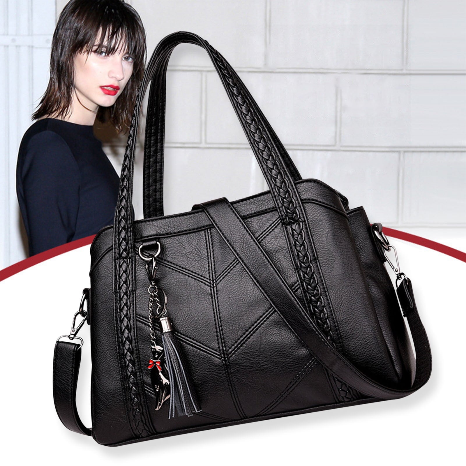 Women's Leather Tote Bag - Large Capacity Shoulder Bag with Adjustable Strap, 3 Compartments & Multiple Pockets, 11.8x4.7x7.8 Inches, Elegant Handbag for Work, Travel, Gift