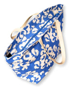 X Large Canvas Blue Damask Print Beach Bag Travel Tote for Women