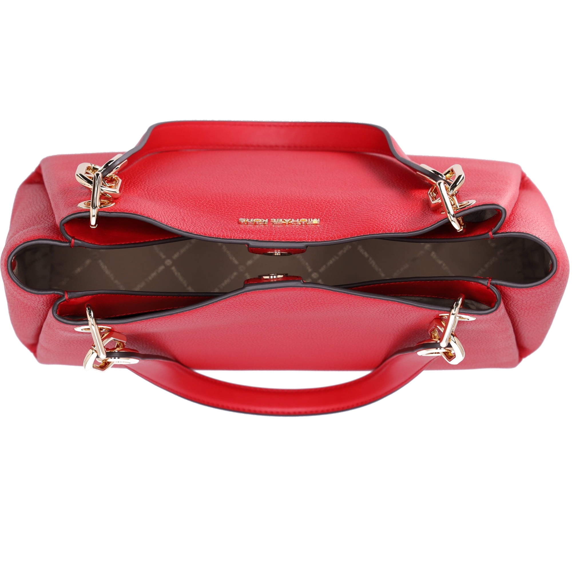 Michael Kors Trisha Large Triple Gusset Compartment Shoulder Tote Bright Red