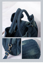 Fashion Ruched ladies handbag Commuting Denim women Shoulder Crossbody Bag Multiple pockets Luxury design Female big Totes blue