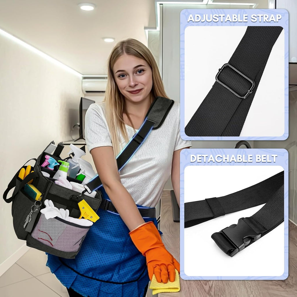 Ytonet Wearable Cleaning Caddy Bag, Sturdy Large Supplies Organizer, Caddy Organizer with Strap, Black
