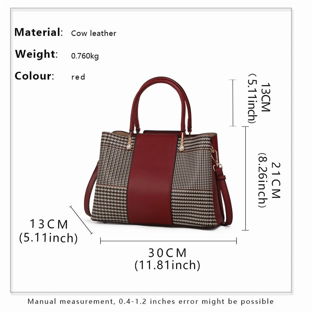 Aidrani Fashion cowhide plaid bag 2024 new large capacity leather women's handbag carrying middle-aged mother bag