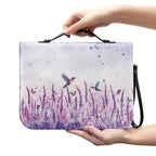 ZUXONGSY Lavender Hummingbird Butterfly Print PU Leather Bible Case for Women Men Sturdy Bible Carrying Tote Bags with Detachable Wristlet Strap Church Bag for Bible Study Journal Case, L