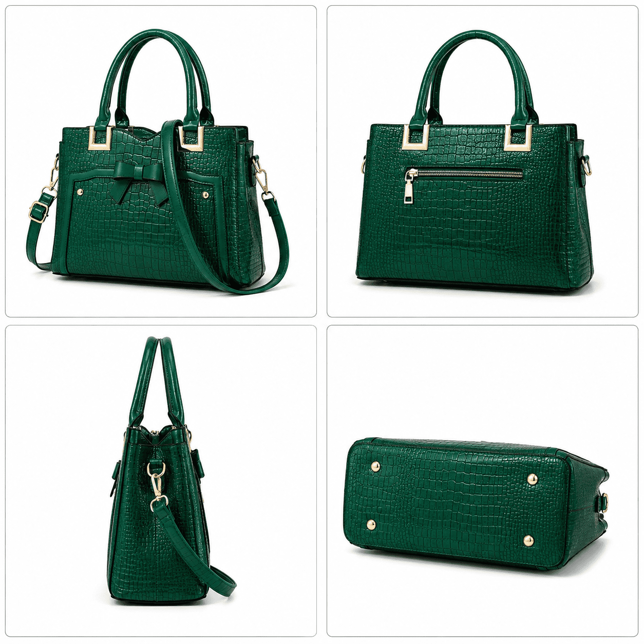 AVMPRO Women's PU Leather Tote Satchel Bag Set, 4-Way Crossbody Purse - Green