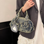 Baguery Women's Denim Messenger Bag - Cute Pendant Small Casual Crossbody, Chic Shoulder Handbag for Travel/Daily Use​