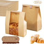 100Pcs Large Bread Bags for Homemade Bread, Sourdough Bread Bags with Clear Window, Kraft Bread Storage for Sourdough Sandwich Bread Bag Packing Storage with Sealing Stickers(13.7''x8.2''x3.5'') - Bag