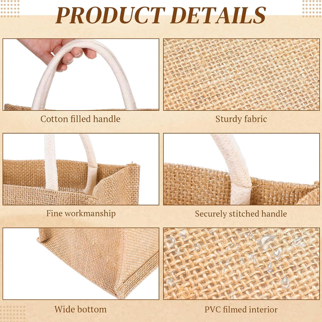 Burlap Jute Canvas Blank Tote Bag, 12-Piece Set