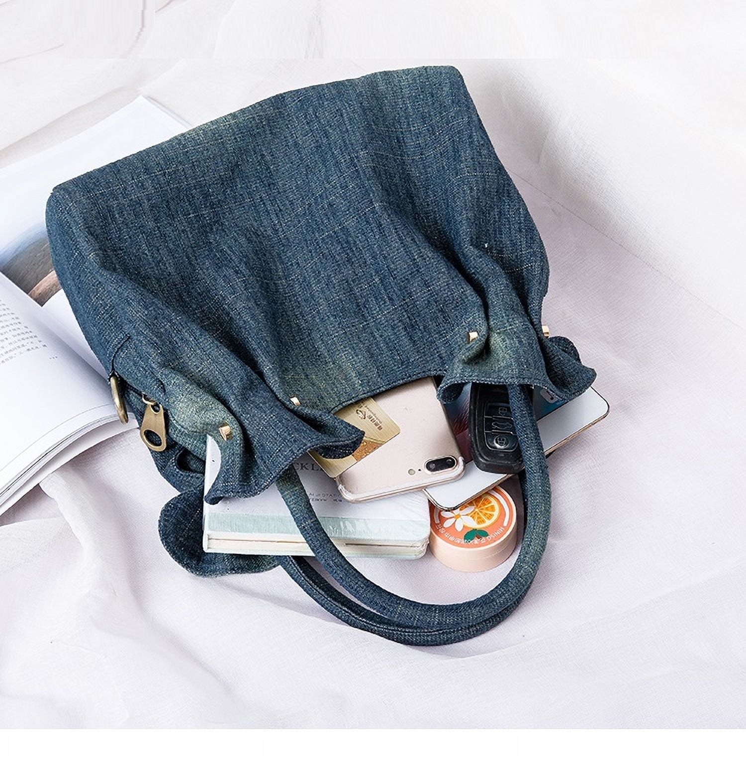 Fashion Ruched ladies handbag Commuting Denim women Shoulder Crossbody Bag Multiple pockets Luxury design Female big Totes blue