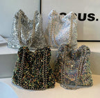 Zhengup Womens Fashion Shoulder Bag Y2k Sparkly Glitter Sequin Purse Large Totes Top Handle Satchel with Chain Party