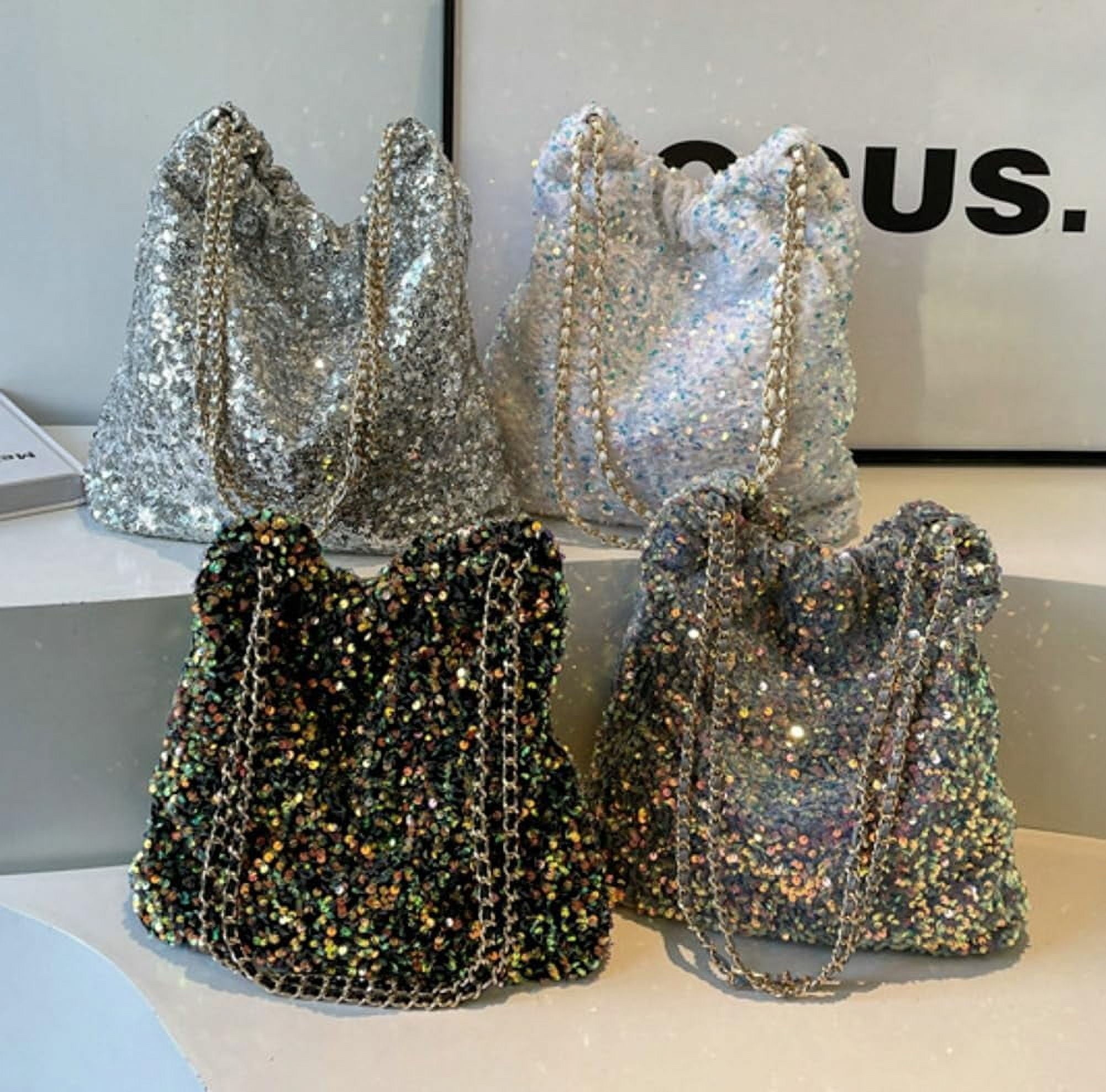 Zhengup Womens Fashion Shoulder Bag Y2k Sparkly Glitter Sequin Purse Large Totes Top Handle Satchel with Chain Party