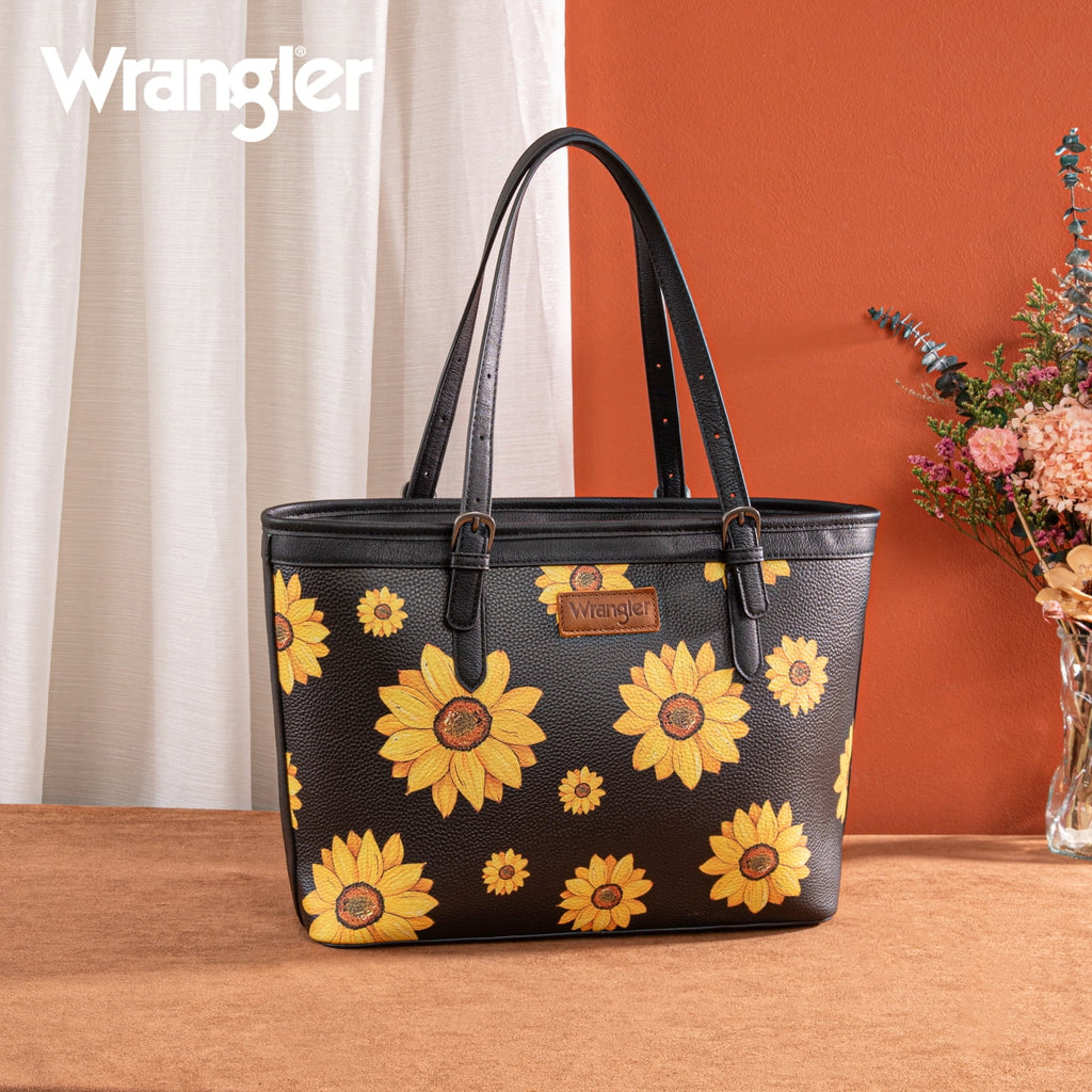 Montana West Women's Wrangler Tote Bag - Sunflower Floral Purse, Western Style Shoulder Bag, Ideal Memory-Keeper, Black