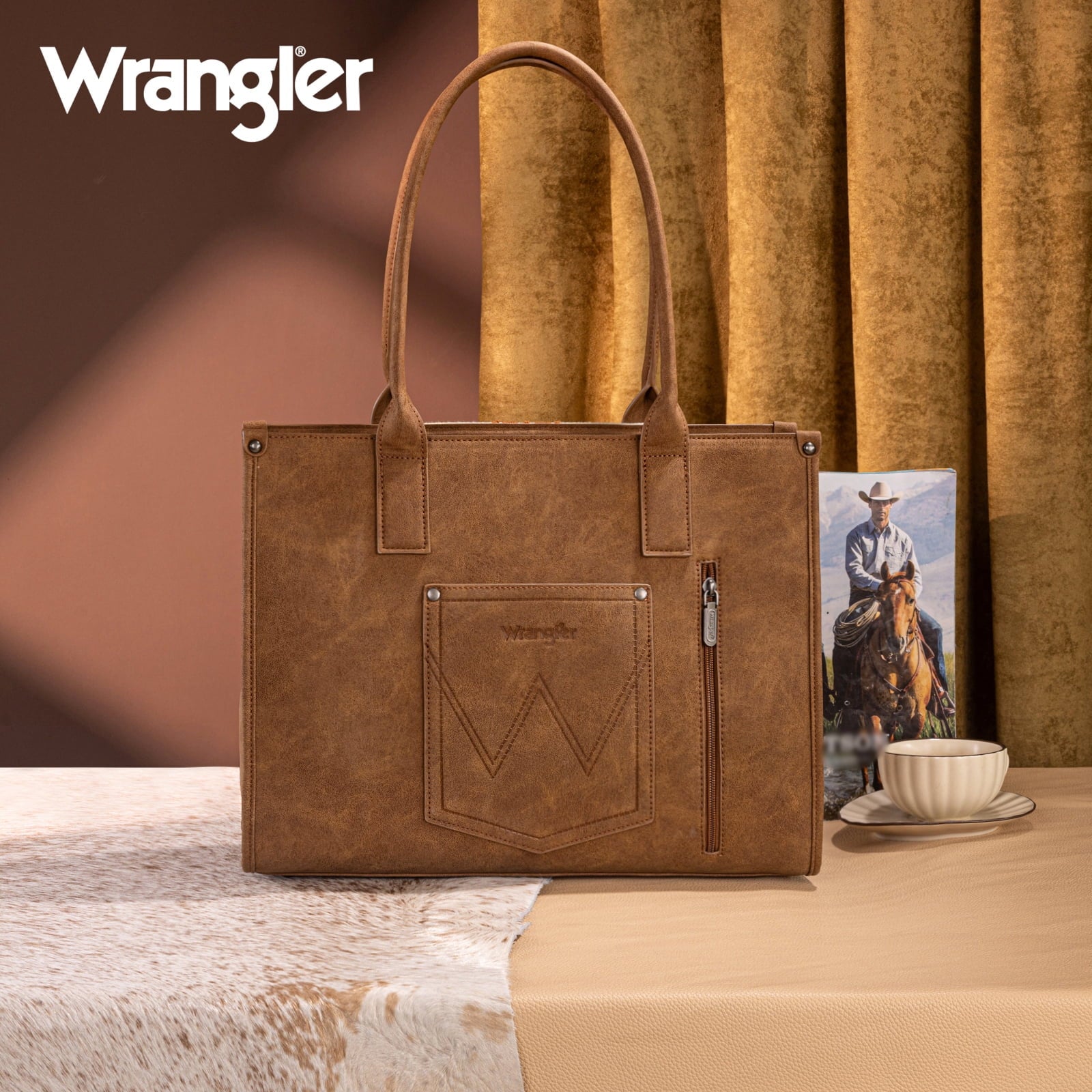 Wrangler Aztec Tote Bag for Women Western Shoulder Purse Top Handle Handbag Stylish and Functional Aztec Design， Brown