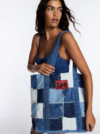 Kacey Lee Women's Denim Tote Bag, Denim Patchwork