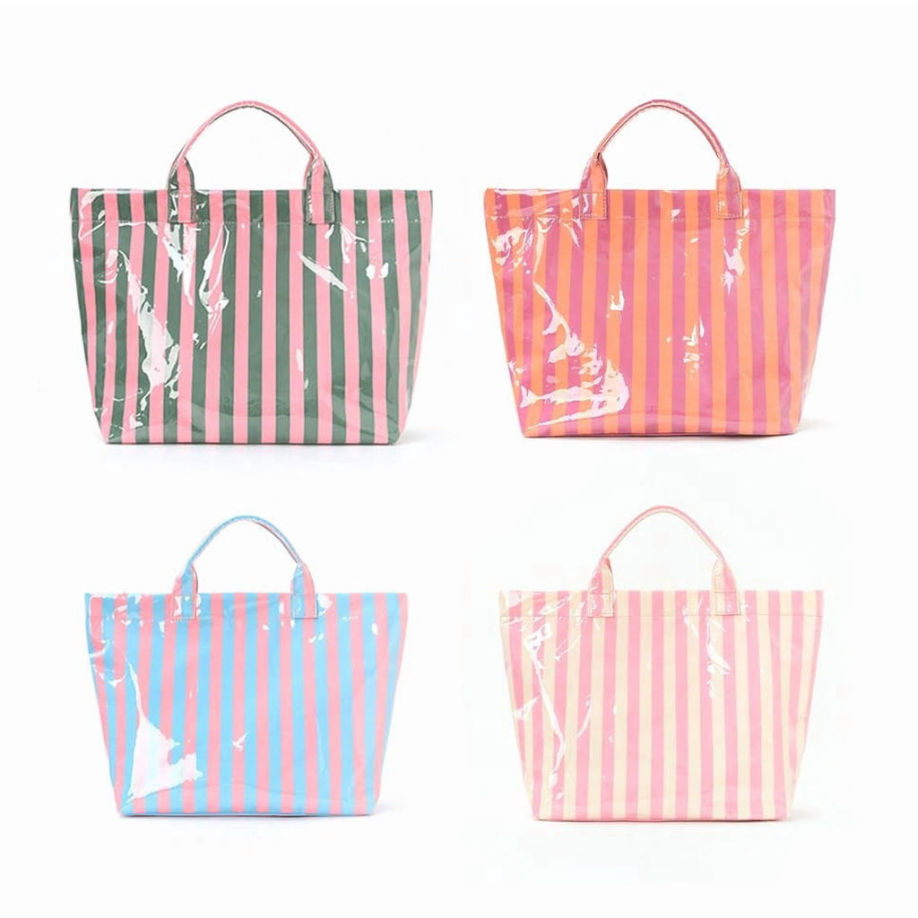 Women’s Waterproof PVC Tote Bag for Women, Large Stripe Plastic Top Handle Oversize Hobo Bag for Travel Work Shopper