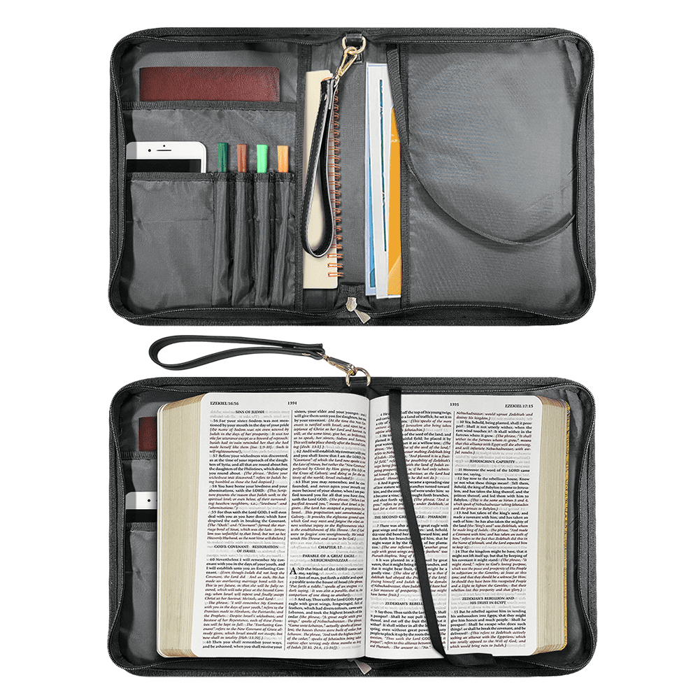 ZUXONGSY Lavender Hummingbird Butterfly Print PU Leather Bible Case for Women Men Sturdy Bible Carrying Tote Bags with Detachable Wristlet Strap Church Bag for Bible Study Journal Case, L