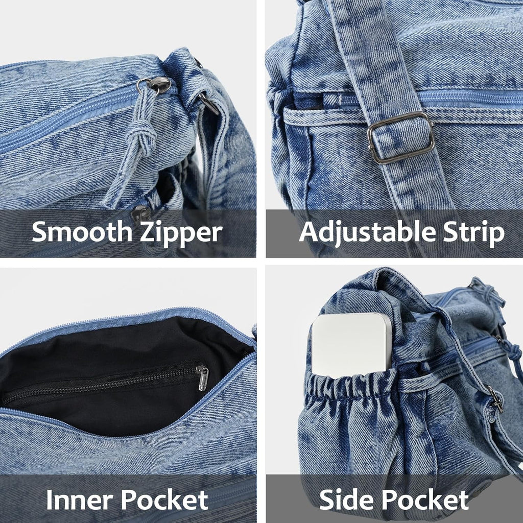 Denim Crossbody Bag Casual Cross body Bag Large Capacity Handbag