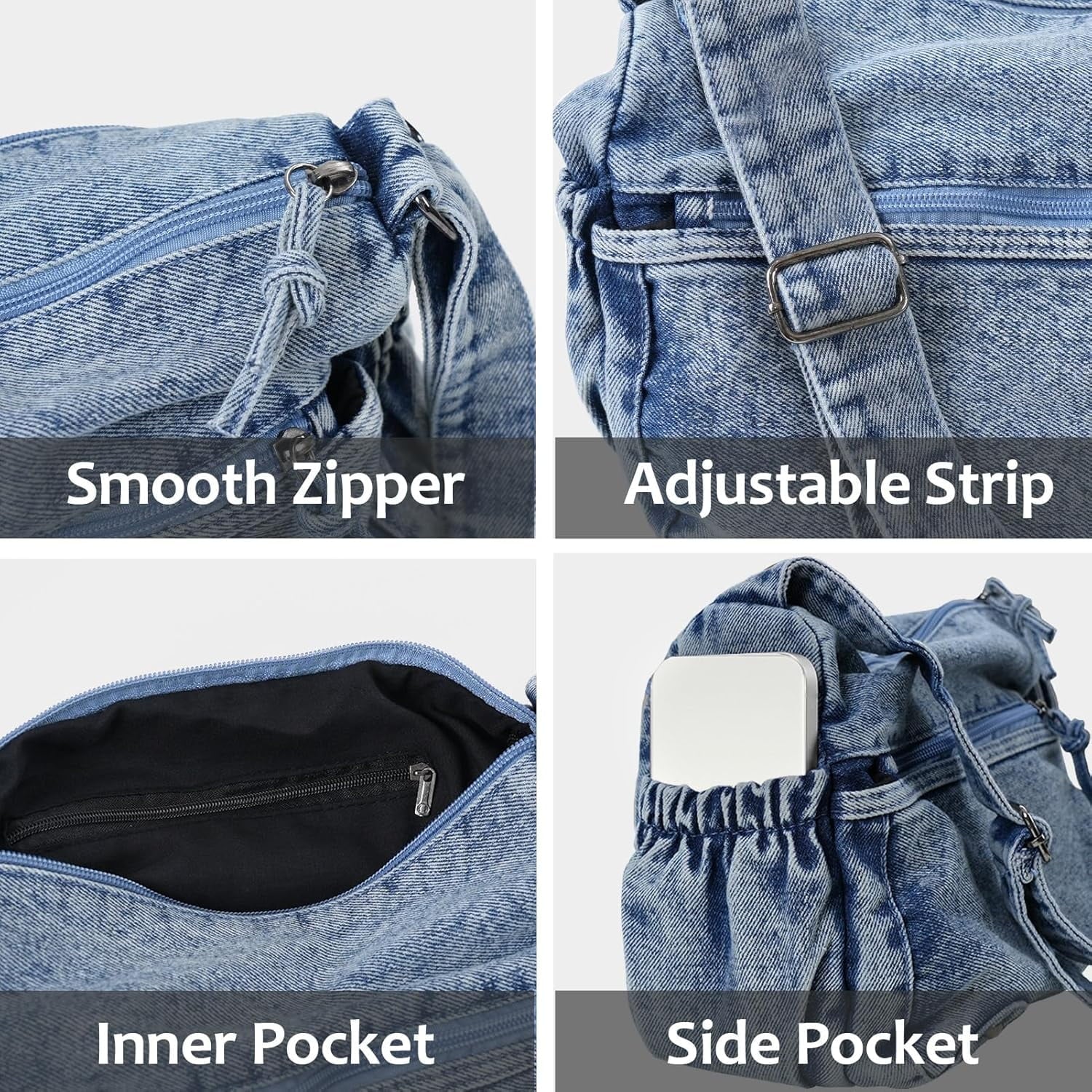 Denim Crossbody Bag Casual Cross body Bag Large Capacity Handbag