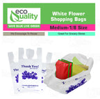 EcoQuality Plastic White Flower T-Shirt Bags 5000ct, 1/8 Shopping Bags, Grocery Bags, Poly Bags, Multi-Use, Medium Size, Reusable Carry Out Bags (17 x 10 x 6 inches) (16 Micron)