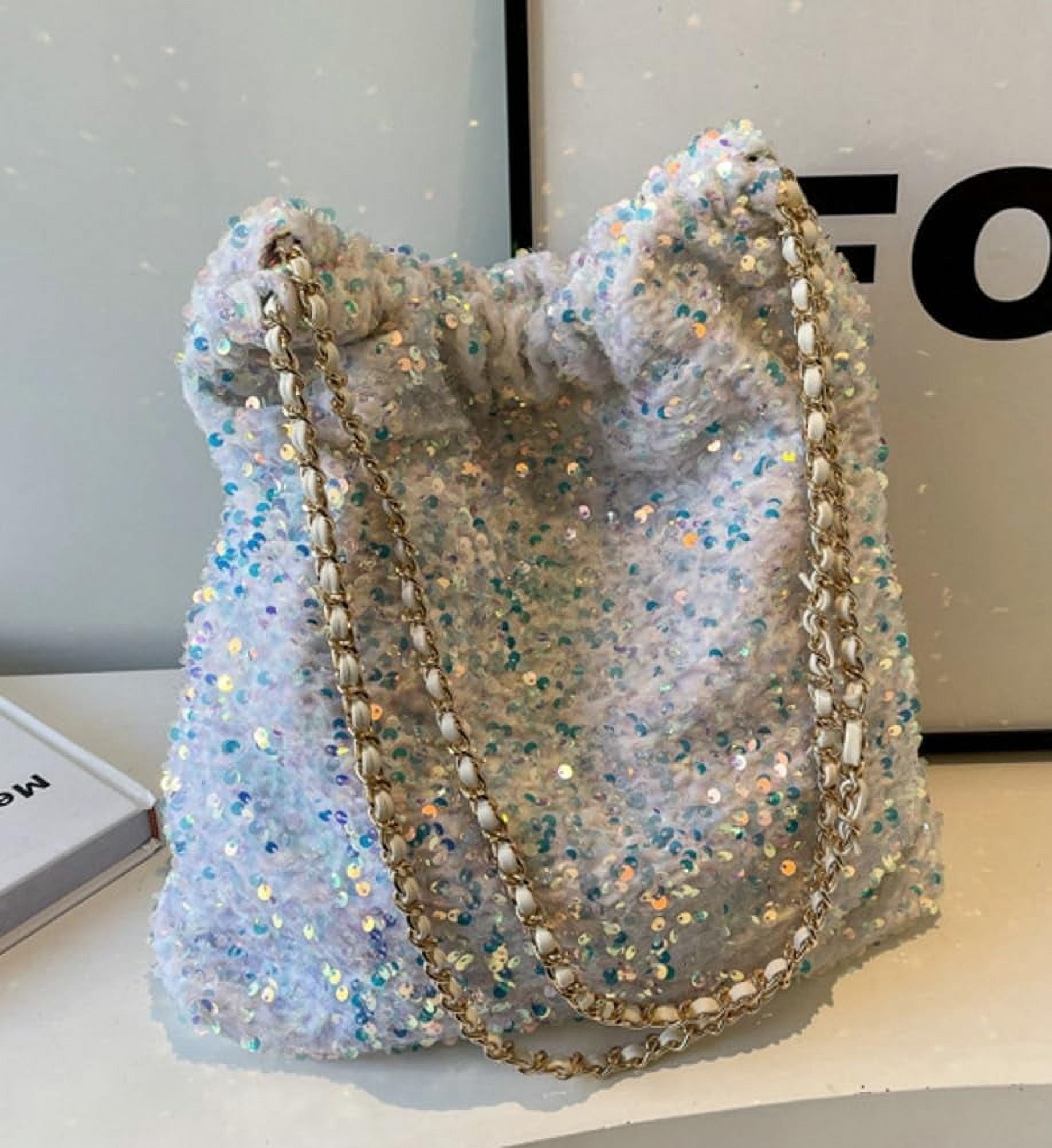 Zhengup Womens Fashion Shoulder Bag Y2k Sparkly Glitter Sequin Purse Large Totes Top Handle Satchel with Chain Party
