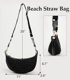 Straw Crossbody Bags for Women Beach Woven Hobo Handbag Summer Chic Crescent Shoulder Purses with Adjustable Strap 2024