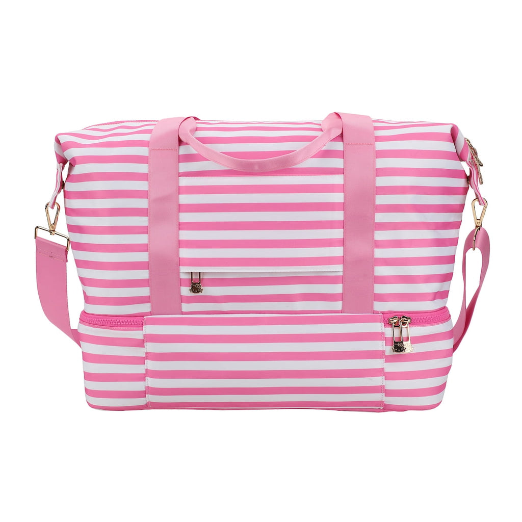 Hello Kitty Character 17" Pink & White Striped Duffle Bag