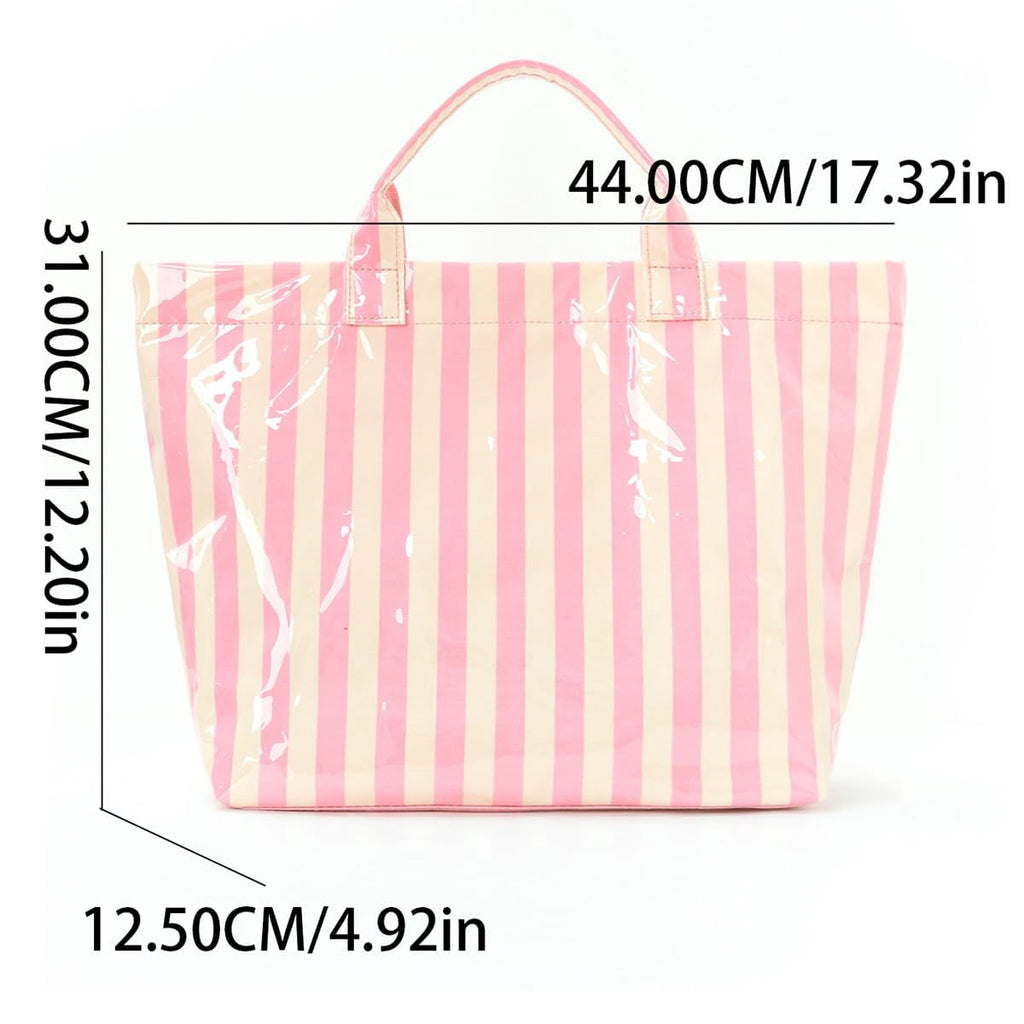 Women’s Waterproof PVC Tote Bag for Women, Large Stripe Plastic Top Handle Oversize Hobo Bag for Travel Work Shopper