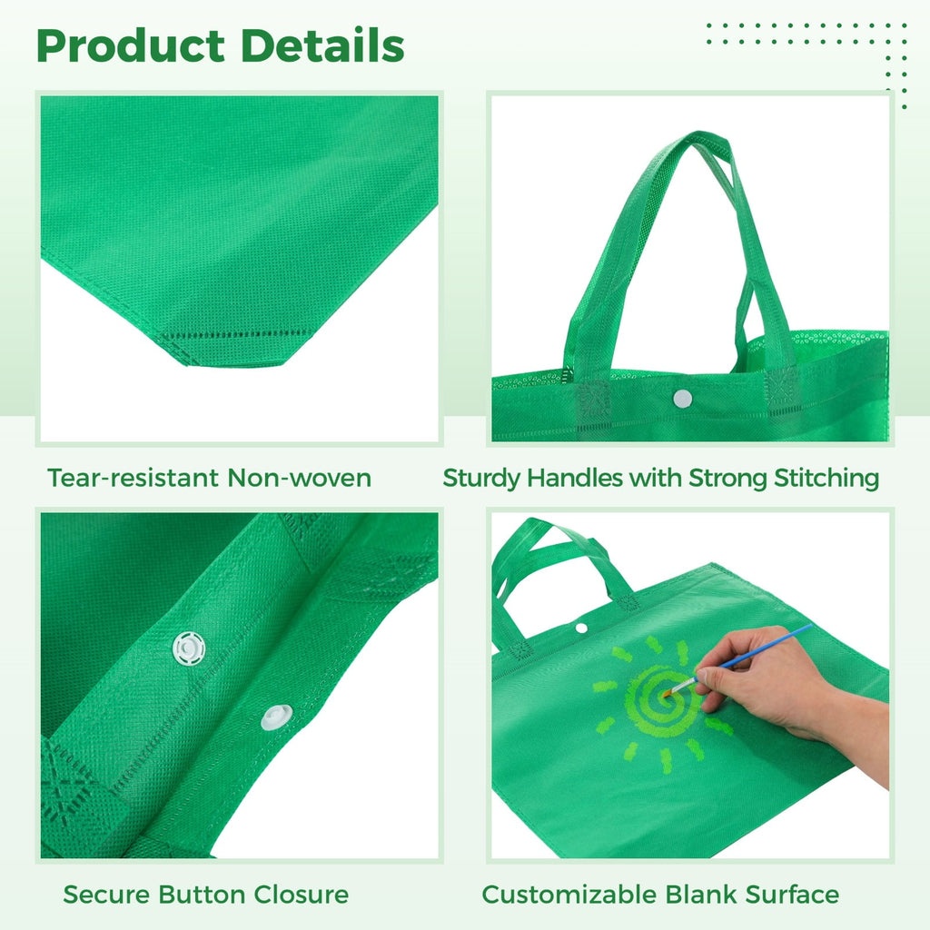 100 Pcs Non-woven Tote Bags, Reusable Grocery Bags Bulk, Large Shopping Bags with Handles & Buttons, Washable & Foldable Present Bags for Parties, Camping, Retail, 10 Colors