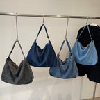 Women's Large Denim Messenger Bag, Hobo Crossbody Tote with 2 Removable Straps & Magnetic Closure, Blue Jean Shoulder Purse