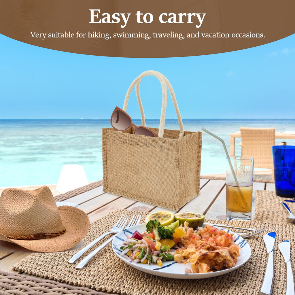 10Pcs Burlap Tote Bags Mini Burlap Beach Bags with Handles Portable Jute Tote Bag Reusable Burlap Bag Multipurpose Burlap Hand Bags for Shopping Trips Beach Tours School Outdoor