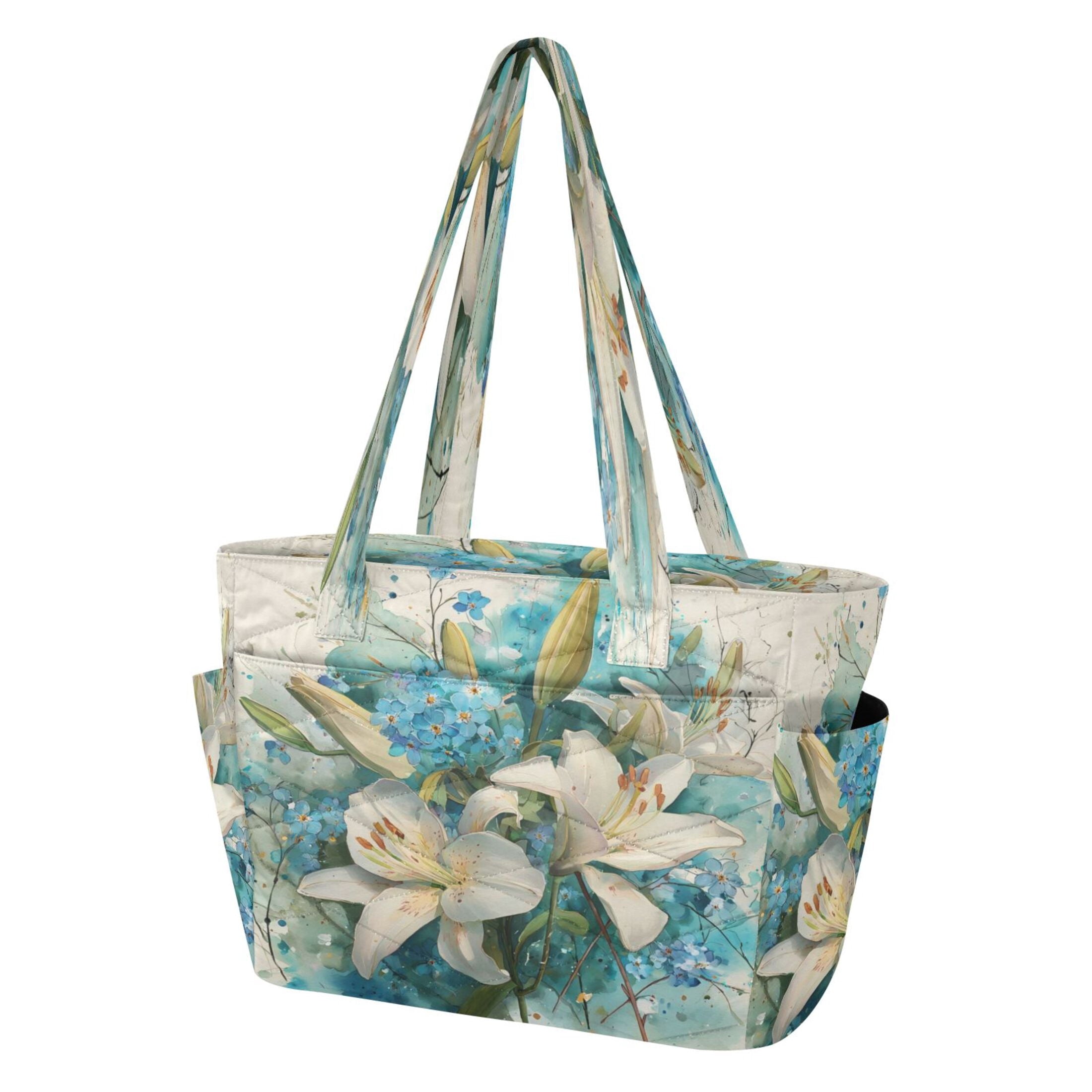 Tote Bag Quilted Tote Bag Women's Tote Handbags Suitable for Work, Beach, Travel and Shopping Pure Elegant White Lily