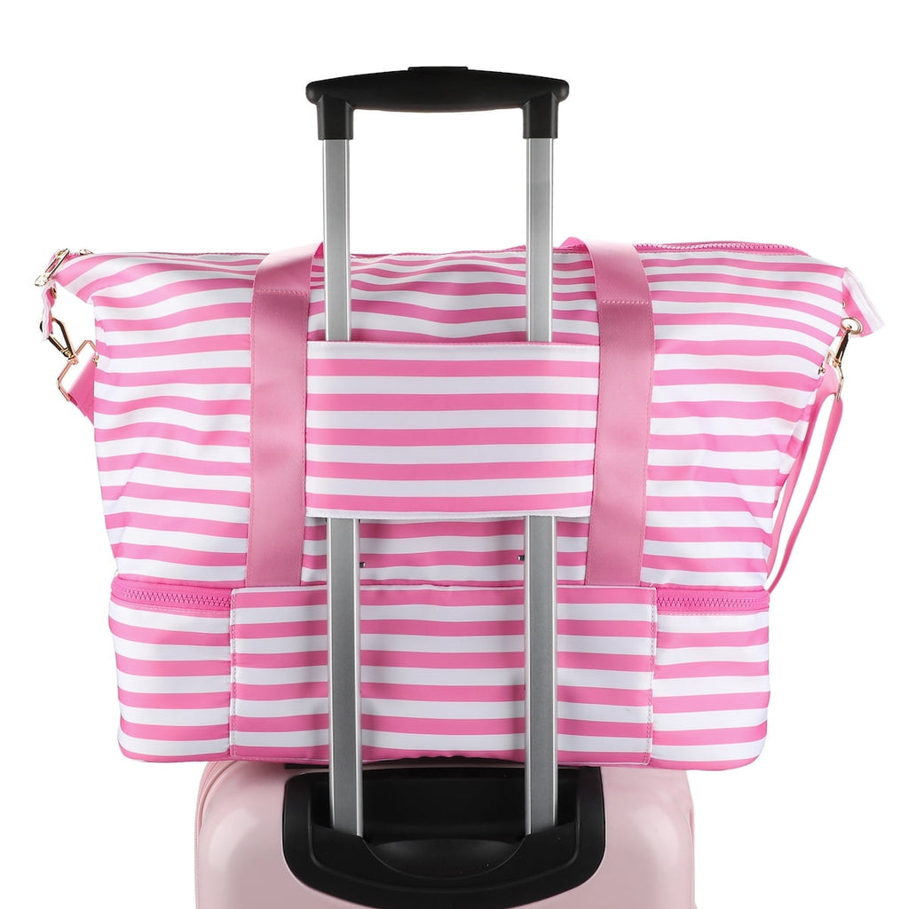 Hello Kitty Character 17" Pink & White Striped Duffle Bag