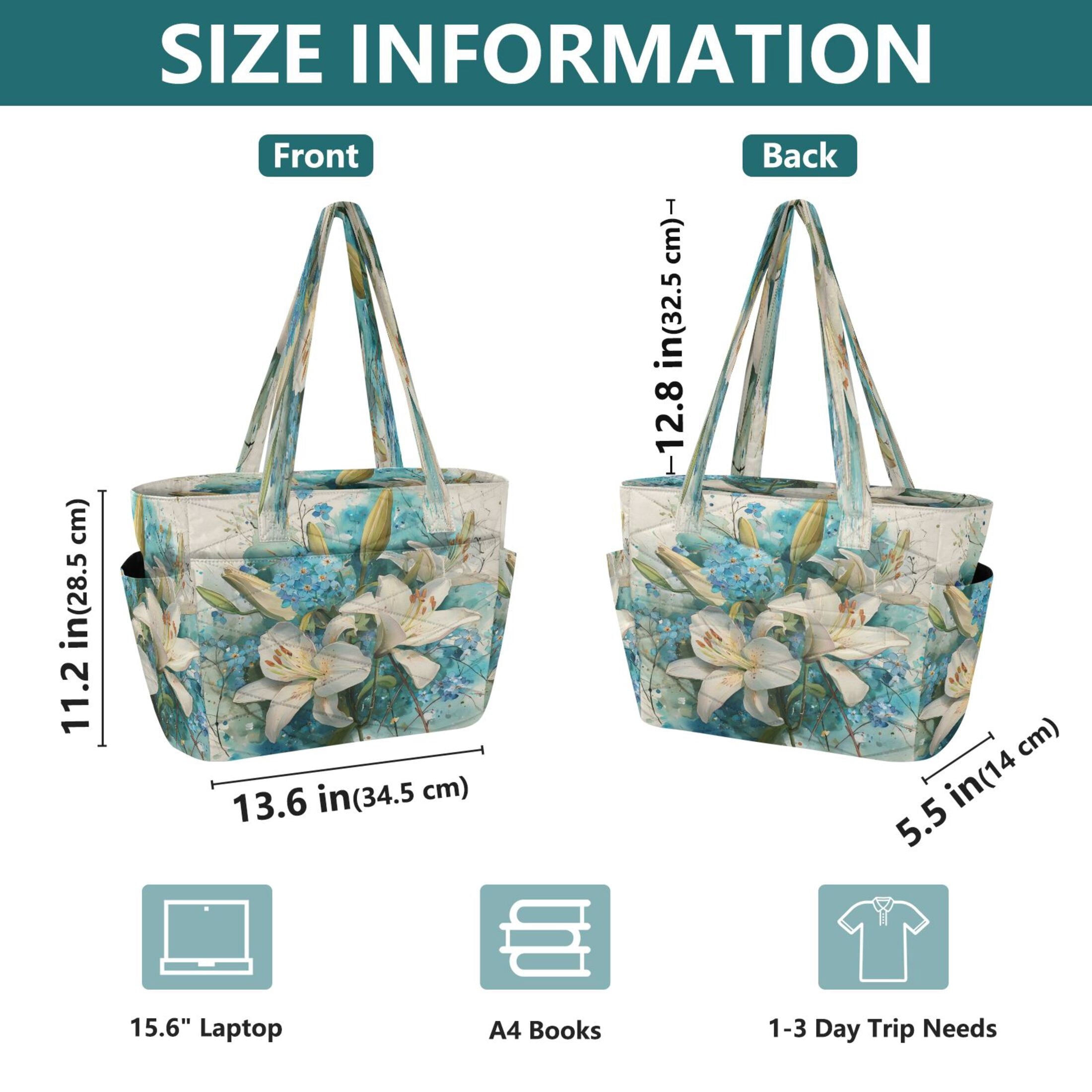 Tote Bag Quilted Tote Bag Women's Tote Handbags Suitable for Work, Beach, Travel and Shopping Pure Elegant White Lily