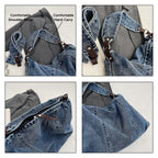 Women's Large Denim Messenger Bag, Hobo Crossbody Tote with 2 Removable Straps & Magnetic Closure, Blue Jean Shoulder Purse