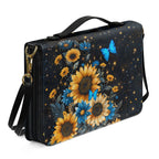 FOR U DESIGNS Galaxy Sunflower Bible Cover for Women Butterfly Leather Personalized Book Organizer Bag Size M Reusable Bible Case with Bookmark for Girls for Bible Study Religious