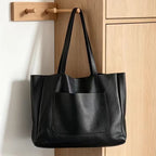 Large Capacity Vintage PU Leather Tote for Women Office Everyday Handbag(Black1 )