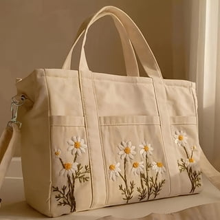 Canvas Tote Bag with Multi-Pocket for Women Large Crossbody Shoulder Handbag Everything Tote Bag with Compartments