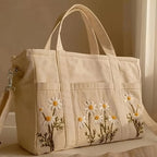 Canvas Tote Bag with Multi-Pocket for Women Large Crossbody Shoulder Handbag Everything Tote Bag with Compartments