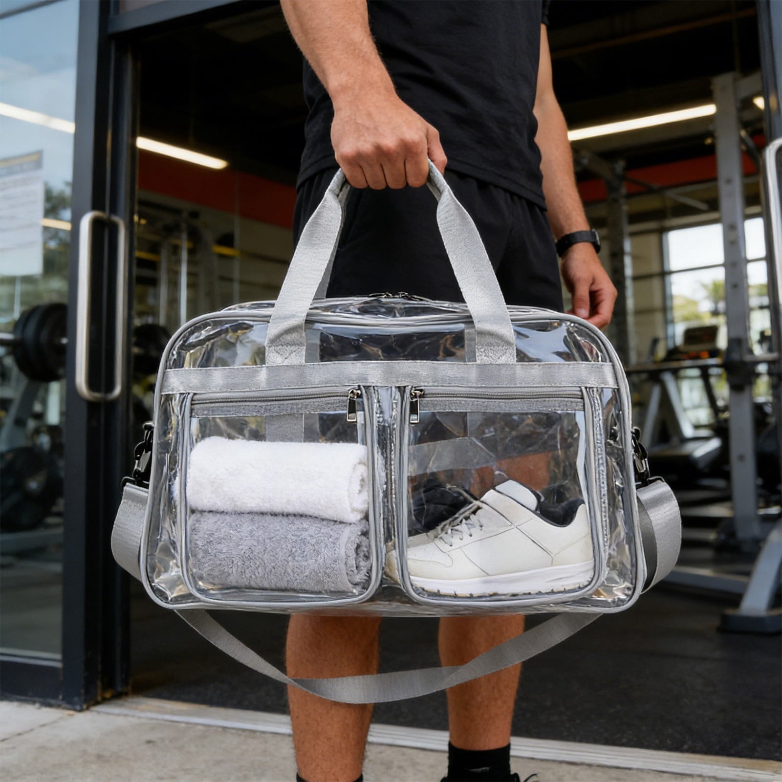 Clear PVC Stadium Approved Travel Bag Large Capacity Tote • Transparent WaterproofGym Bag • Versatile Travel Carryall with Adjustable Strap - Bag