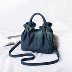 Fashion Ruched ladies handbag Commuting Denim women Shoulder Crossbody Bag Multiple pockets Luxury design Female big Totes blue