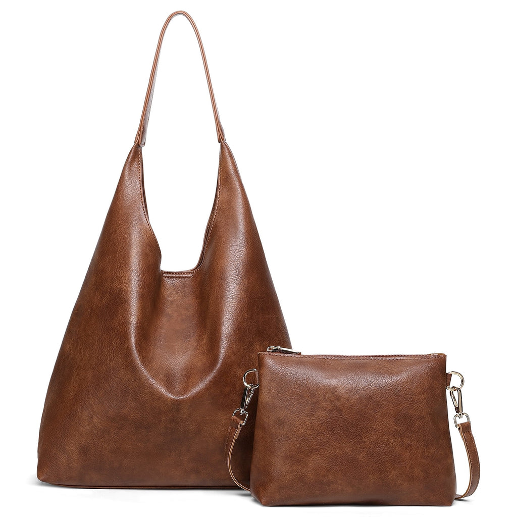 KALUNMA Hobo Bags for Women Retro Vegan Leather Womens Leisure Large Tote Bag Shoulder Purses Handbag