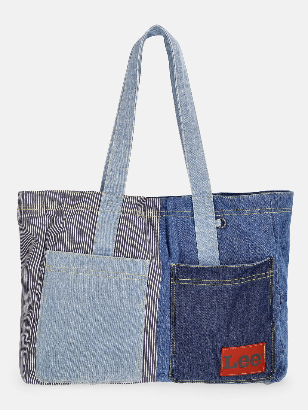 Kacey Lee Women's Denim Tote Bag, Hickory Stripe and Patchwork